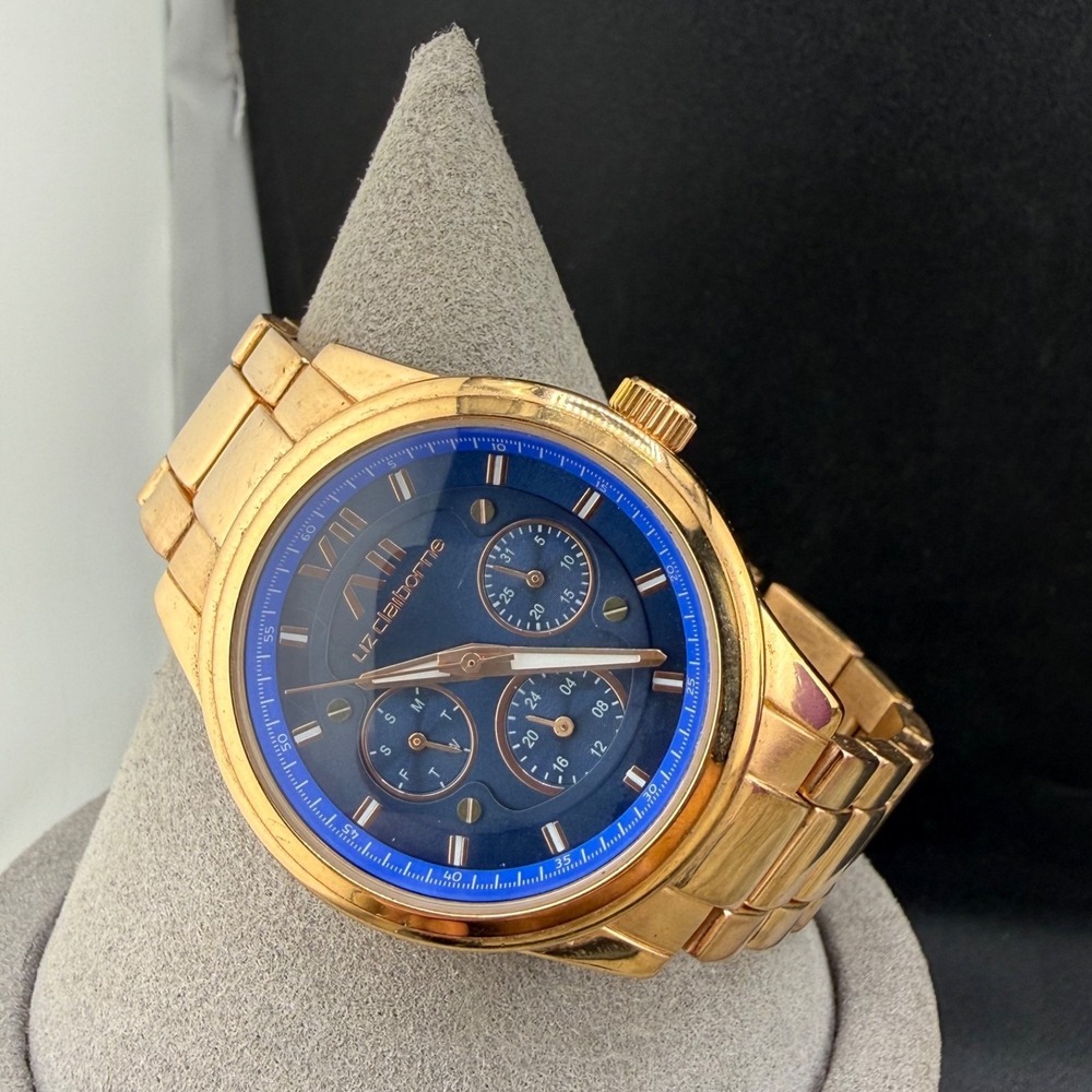 Vintage Liz Claiborne Watch Gold Tone Blue Dial‎ LC1235 Mens Nonworking